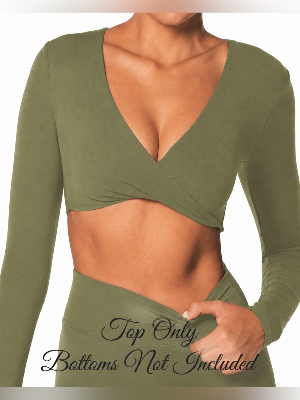 Sunzel Olive Wrap Front Long-Sleeve Crop Top - Women NWT ~ LARGE.  Top Only💚🖤
